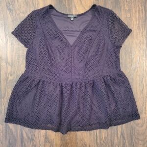 Lane Bryant Black Short Sleeve Lace Overlay Blouse Size 18/20